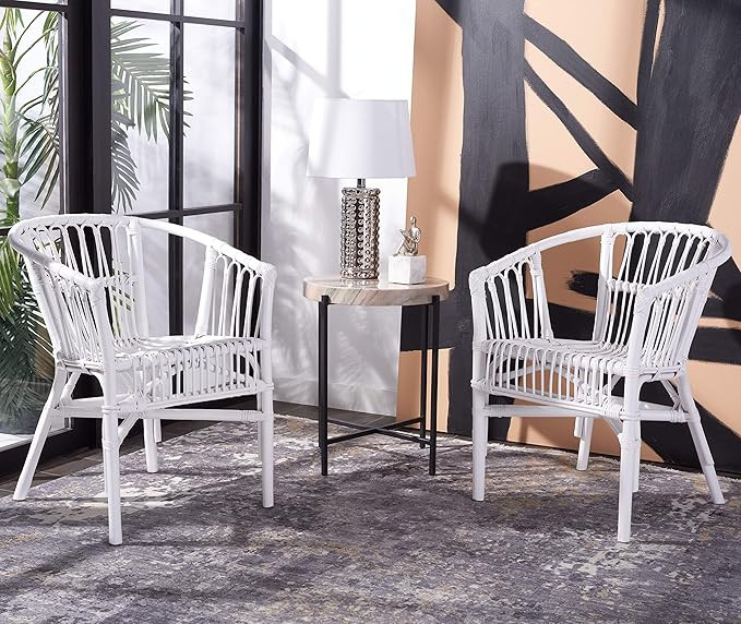 SAFAVIEH Home Adriana Coastal White Rattan (Set of 2) Accent Chair (ACH6505B-SET2) | Amazon (US)