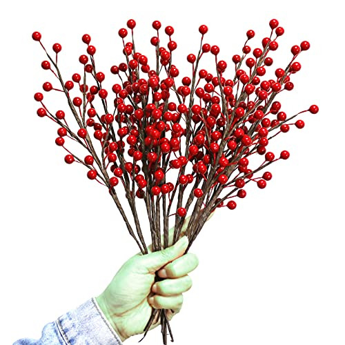 WsCrofts 12Pcs Artificial Red Berries Stems, 13.5" Waterproof Burgundy Berry Branches for Home Holiday Wedding DIY Christmas Tree Wreath Flower Decor | Amazon (US)
