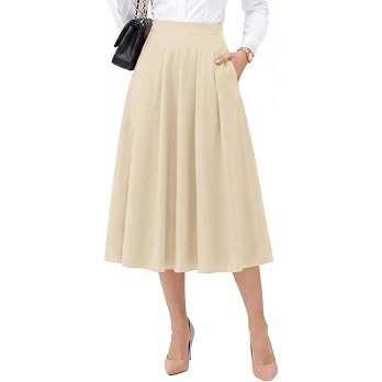 Dressystar Pleated Midi Skirts for Women Business Work with Pockets | Amazon (US)
