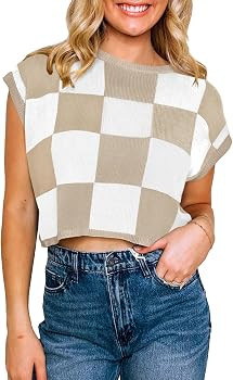 Saodimallsu Womens Cap Sleeve Crop Tops Summer Color Block Going Out Crew Neck Knit Trendy Casual... | Amazon (US)