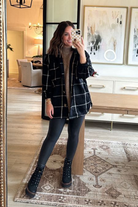Wearing a small in sweater + plaid shacket- so comfy & flattering! Will be 50% off 11/26 from 5-6PM CST then 40% off afterwards until 11/27 at midnight. No code needed, but must be sign up to receive Impeccable Pig SMS (texts) to access the 50% off sale (can sign up on their site prior). // winter outfit // 

#LTKsalealert #LTKfindsunder50 #LTKCyberWeek