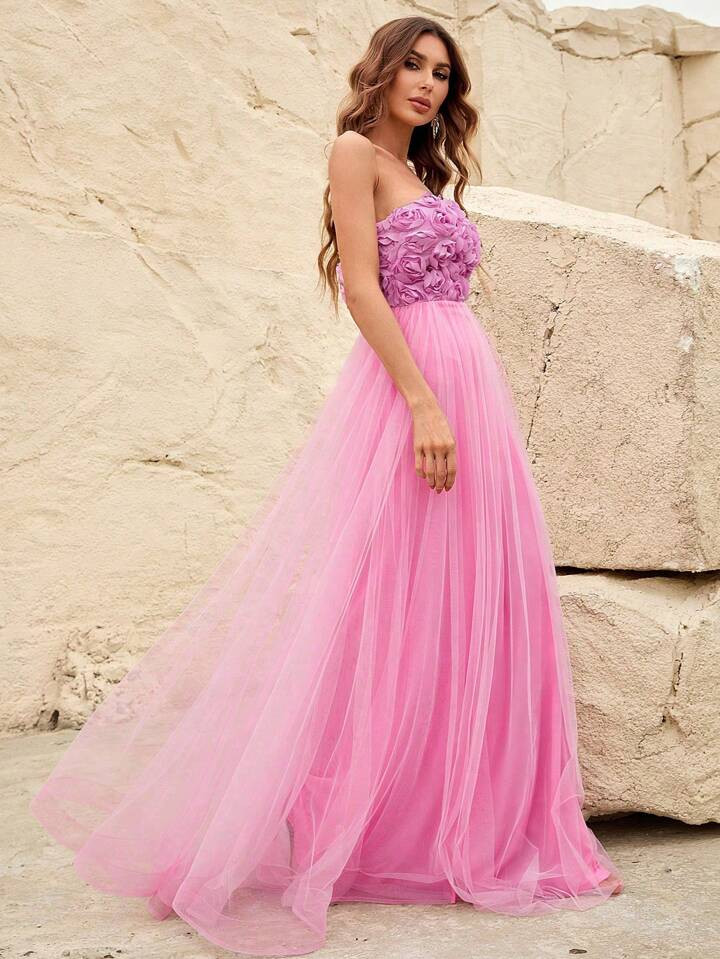 Appliques Mesh Tube Bridesmaid Dress | SHEIN