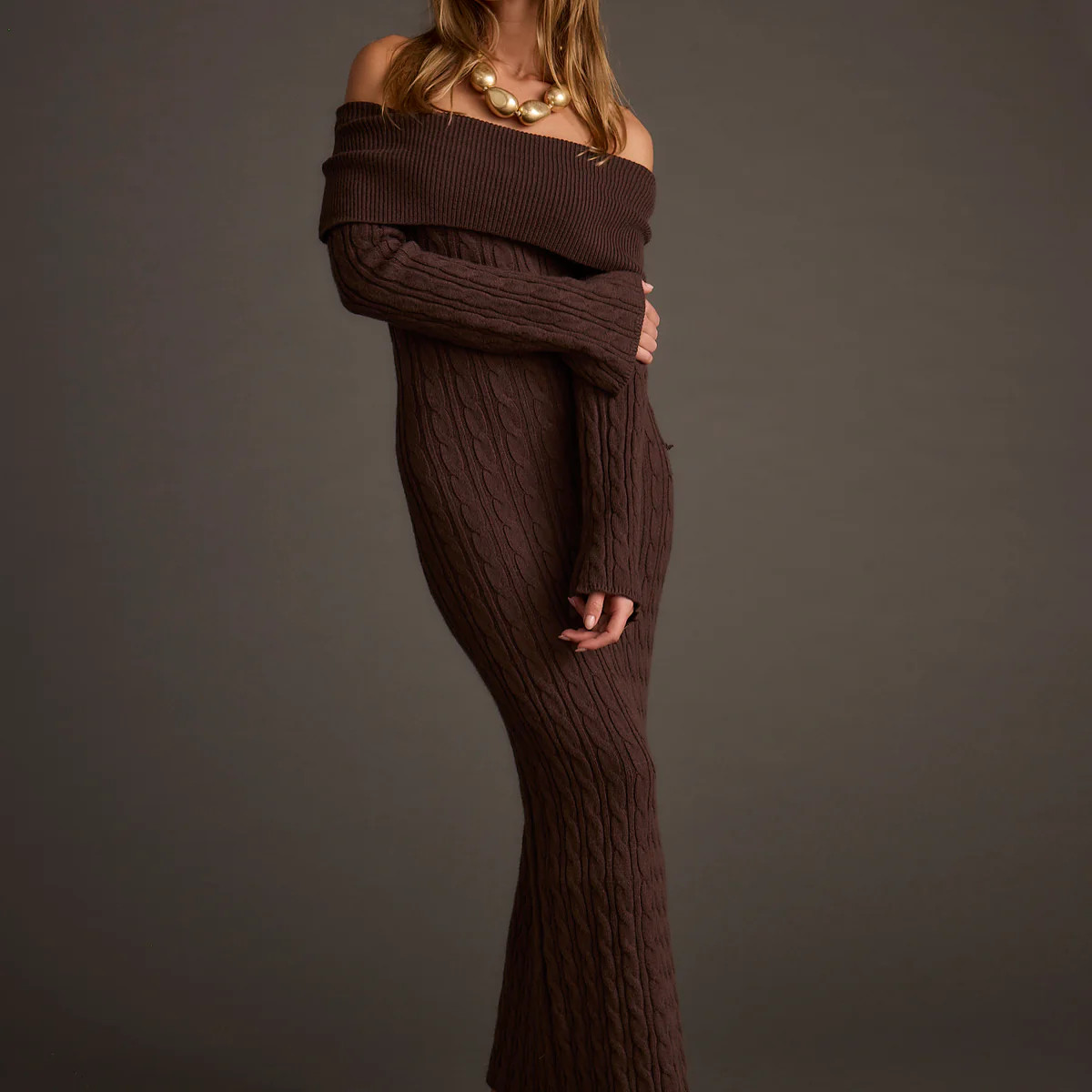 Rhiannon Espresso Sweater Maxi Dress | 12th Tribe