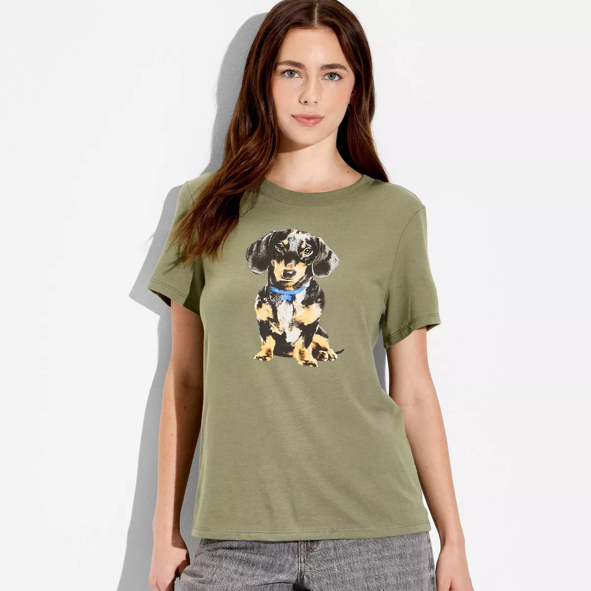 Women's Dachshund Dog Short Sleeve Graphic T-Shirt - Green XXS | Target