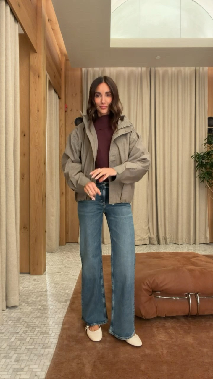 Aritzia outfit ideas, top size M, jeans size 25, jacket size S.