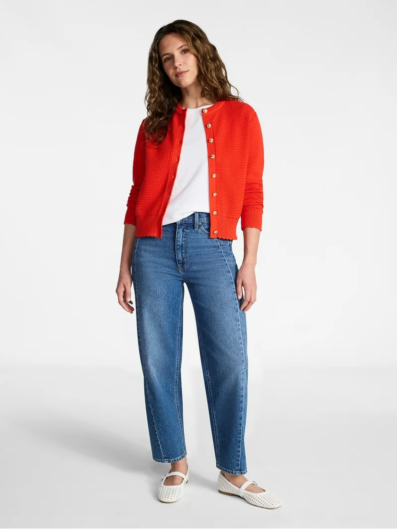 Time and Tru Women's Textured Knit Cardigan Sweater with Long Sleeves, Sizes, XS-XXXL | Walmart (US)