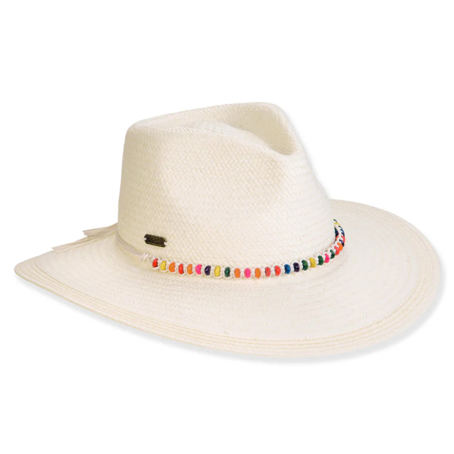 Ivory Paper Straw Hat with Beaded Detail | Shop Bijou