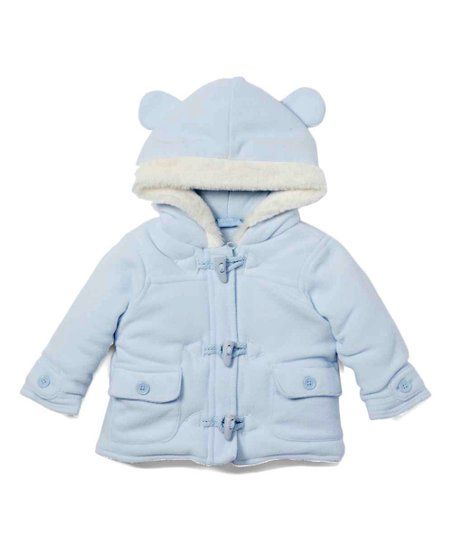 Blue Faux-Fur Trim Hooded Duffel Coat - Infant | Zulily