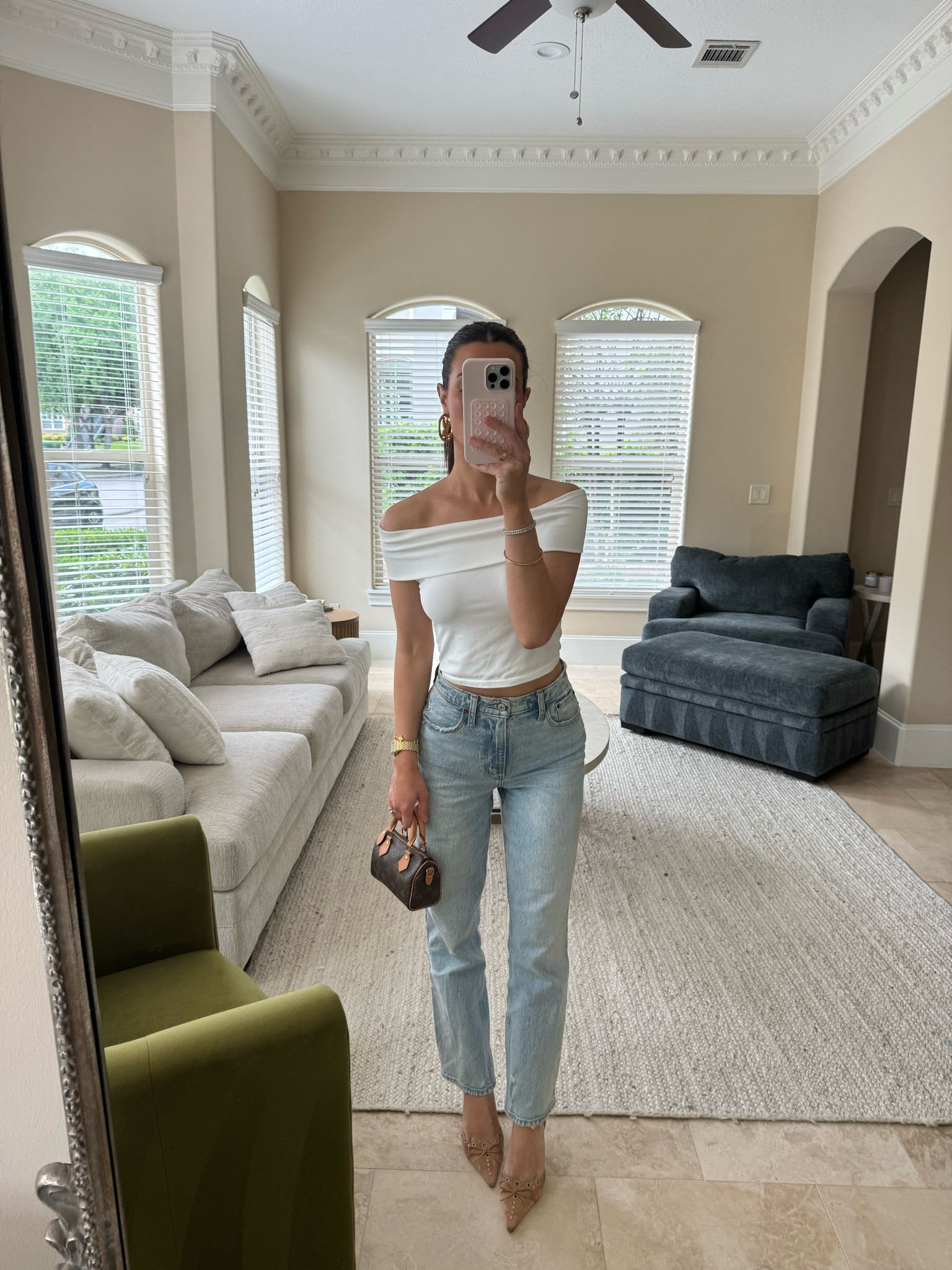 brunch outfit Abercrombie jeans 25 Zara top casual fit XS Tony Bianco heels 