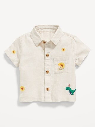 Embroidered Short-Sleeve Linen-Blend Shirt for Baby | Old Navy (CA)