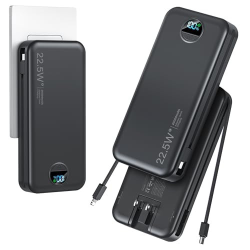 20000mAh Ultra-Portable-Charger-Power-Bank with Built in Cables&AC Wall Plug,PD20W USB-C Fast Charging Cell Phone Charger Battery Pack,LED Display Travel Battery Bank for All iPhone,Samsung,Android | Amazon (US)