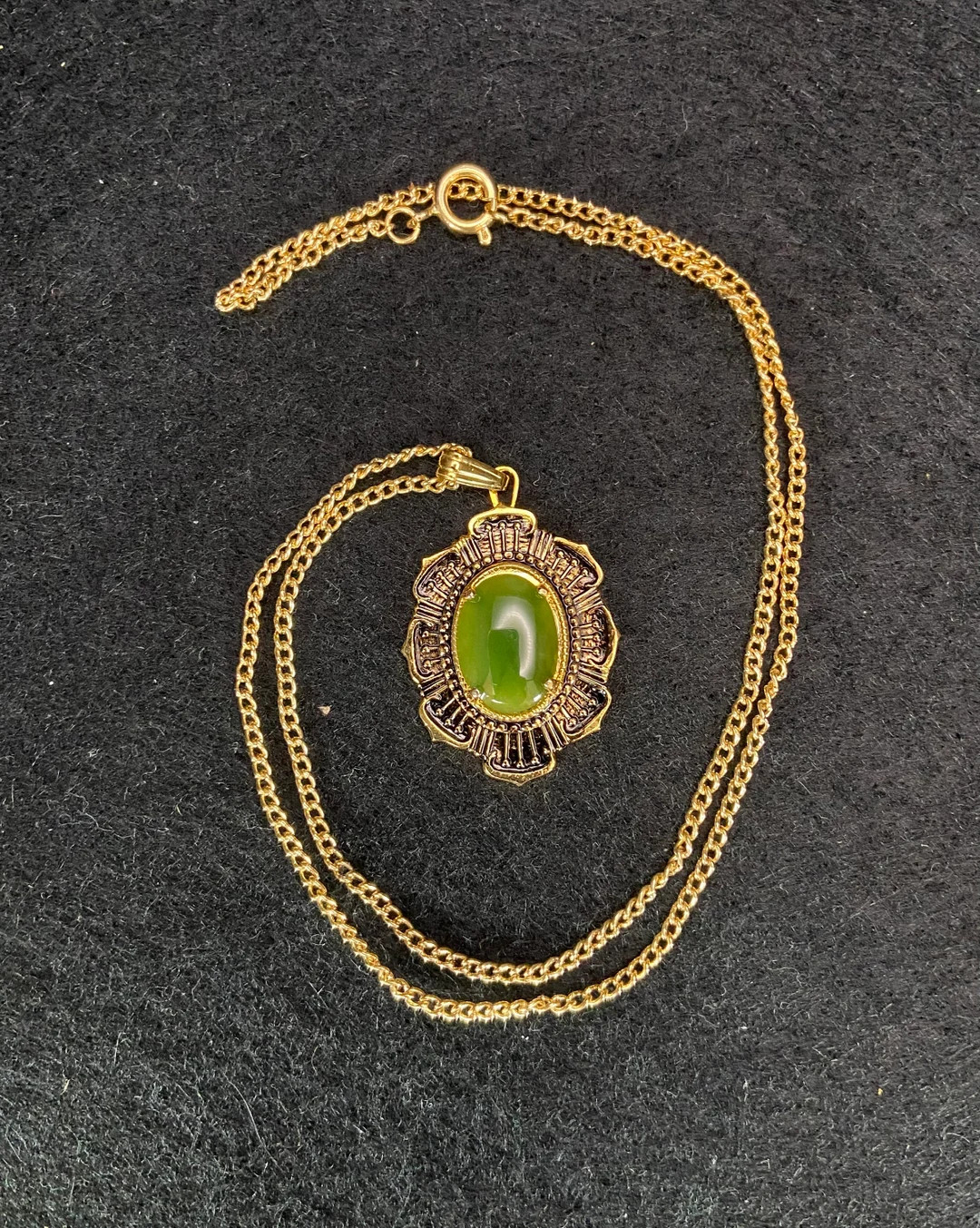 Pendant Necklace - Vintage Victorian Boho Style Gold Plated With Nephrite BC Jade Cabochon - Etsy... | Etsy (US)