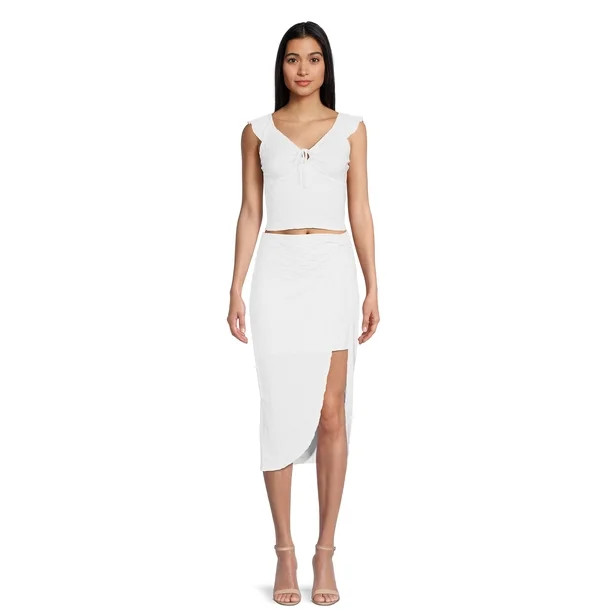 No Boundaries Juniors Flutter Strap Top and O-Ring Skirt Set, 2-Piece | Walmart (US)