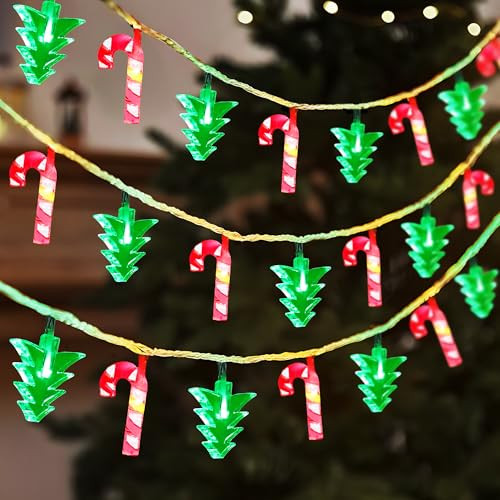 Christmas Decorations Lights, 13.5ft 20 Led Battery Christmas Lights with Timer & 8 Modes, Green Xmas Tree & Red Cane String Lights for Xmas Tree Wreath Window Wall Home Garden Outdoor Indoor Decor | Amazon (US)