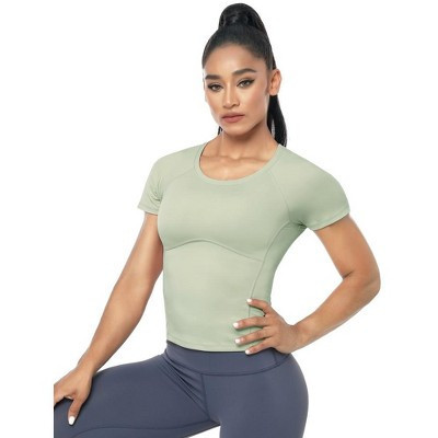 Workout Crop Tops for Women Short Sleeve Workout Shirts for Running Gym Yoga Athletic Exercise Sage Green L | Target