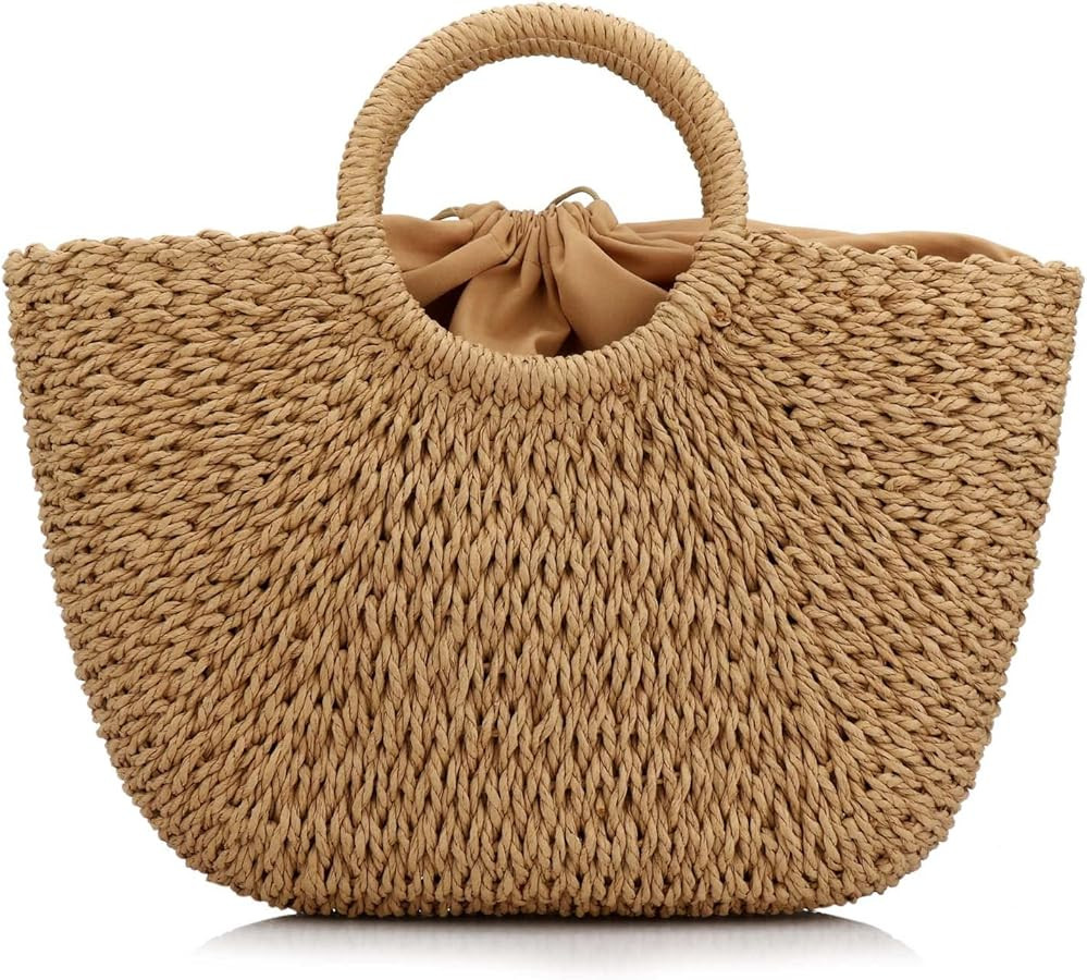 MilkyWay Straw Tote for Women, Straw Beach Bag Summer Large Woven Round Top Handle Handbag Hobo N... | Amazon (US)