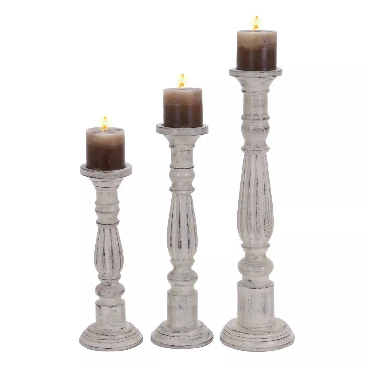 Set of 3 Traditional Turned Column Wood Candle Holders White - Olivia & May | Target