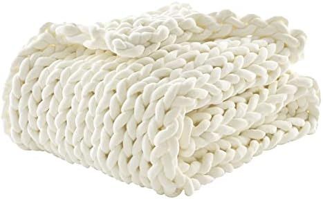 Handmade Chunky Knitted Weighted Blanket,Evenly Weighted Throw for Sleep Home Décor Bed Soft Cozy(Be | Amazon (US)