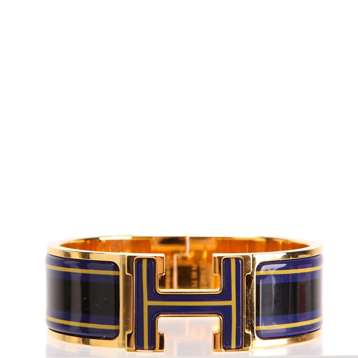 Clic Clac Enamel H Wide PM Bracelet Gold/Navy | Keeks Designer Handbags