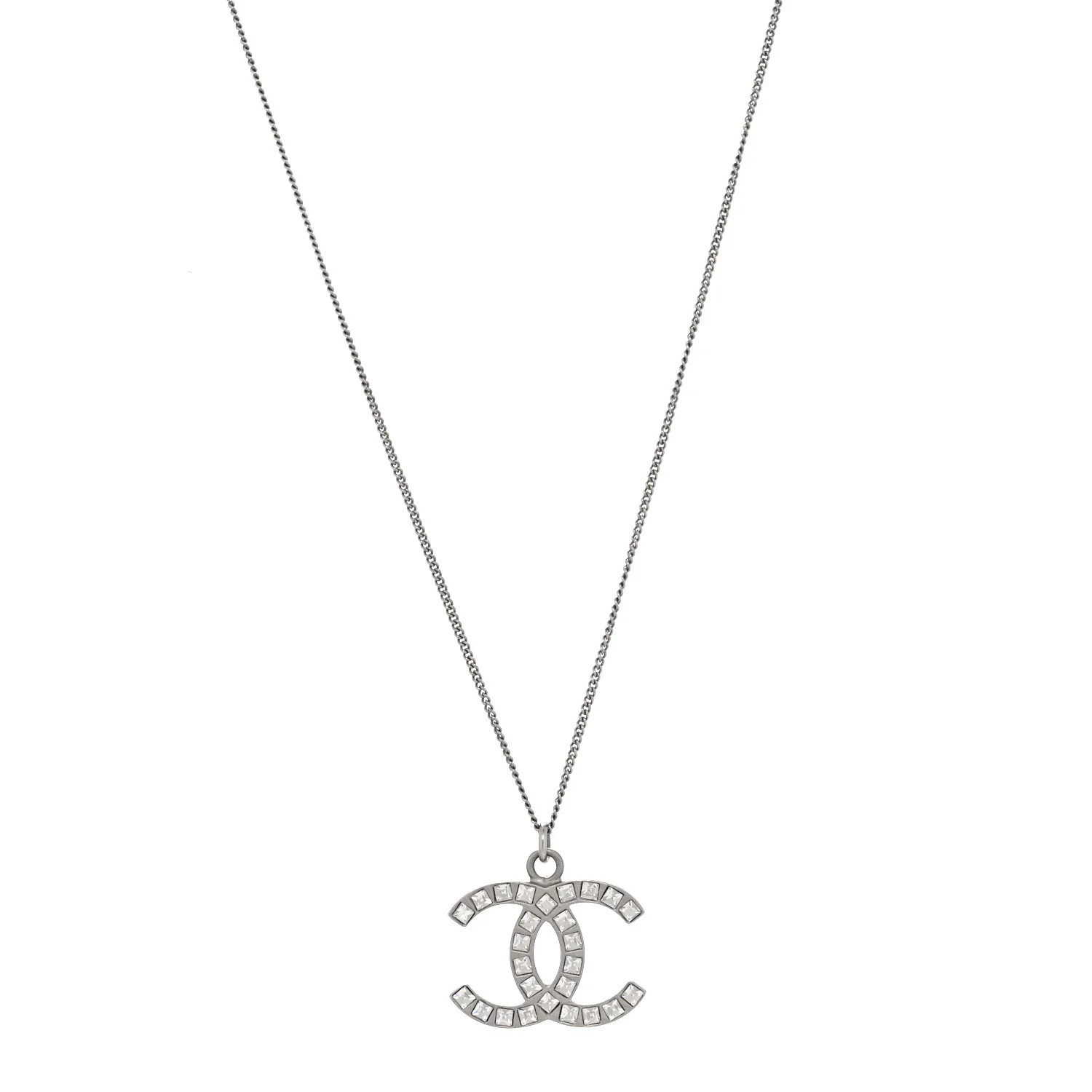 Baguette Crystal CC Necklace Silver | FASHIONPHILE (US)