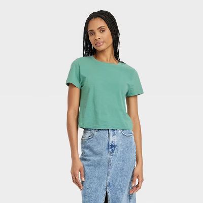 Women's Shrunken Short Sleeve T-Shirt - Universal Thread™ Olive Green S | Target