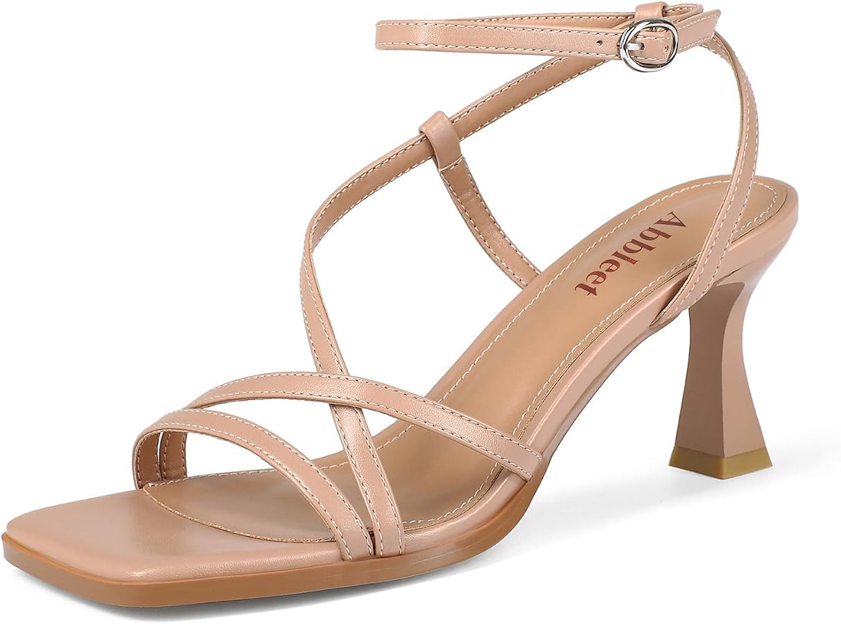 Kitten Heels for Women Square Open Toe Strappy Heeled Sandals Buckle Ankle Strap Heels Wedding Dr... | Amazon (US)