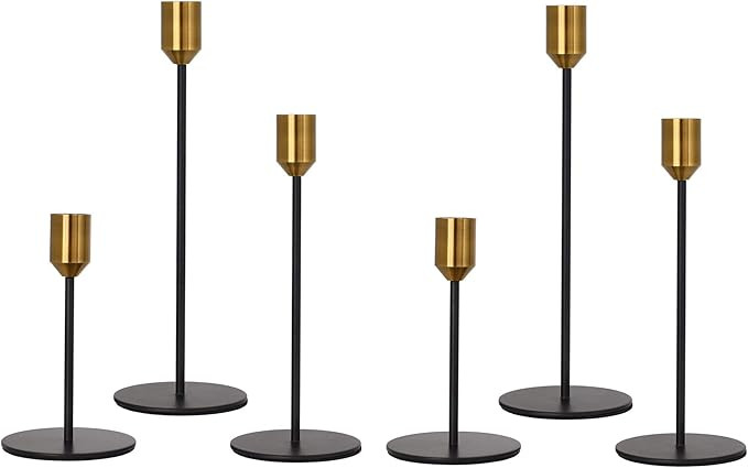 Denique Candlestick Holders 2 Sets, 6 PCS Brass Gold Black Taper Candle Holders, Candlestick Hold... | Amazon (US)