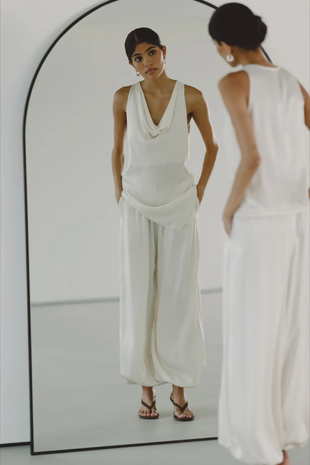 Belle Balloon Satin Trousers | Ivory | JAKI