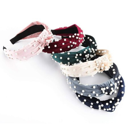 Headbands with pearls for Women Wide Headband Knot Pearl Headbands Velvet Headband Vintage Hairband  | Walmart (US)