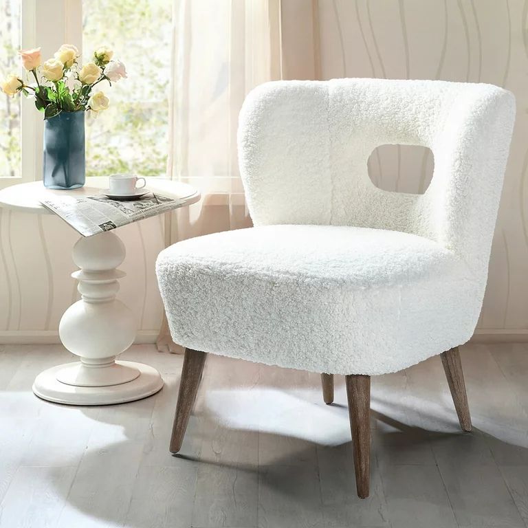 14 Karat Home Sherpa Wingback Chair with Open Back & Wooden Legs, Upholstered Lamb Armless Slippe... | Walmart (US)