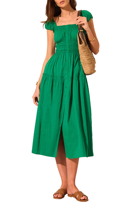 MINT VELVET Cotton Scoop Neck Midi Dress in Green at Nordstrom, Size 10 | Nordstrom