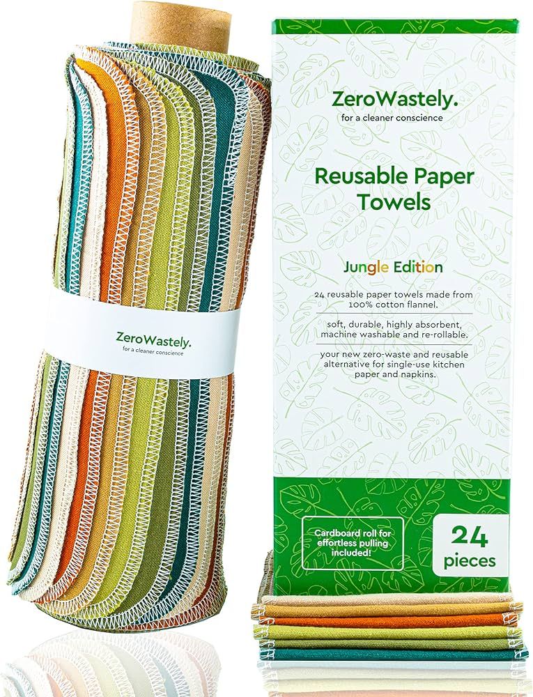Reusable Paper Towels - Value Pack of 24 Paperless Towels! 100% Cotton, Super Soft, Absorbent, Wa... | Amazon (US)