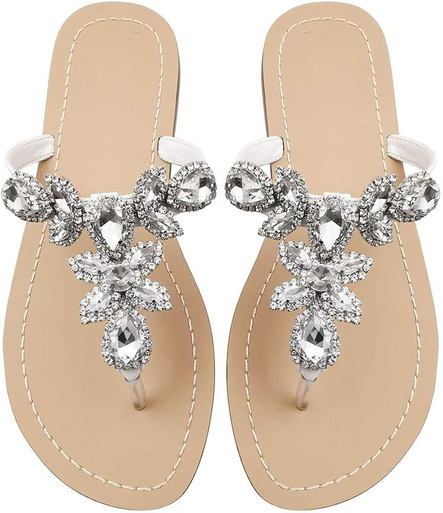 Hinyyrin Available in 13 Colors,Rhinestone Sandals,Women's Flat Sandals,Flip Flop,Jeweled Sandals | Amazon (US)