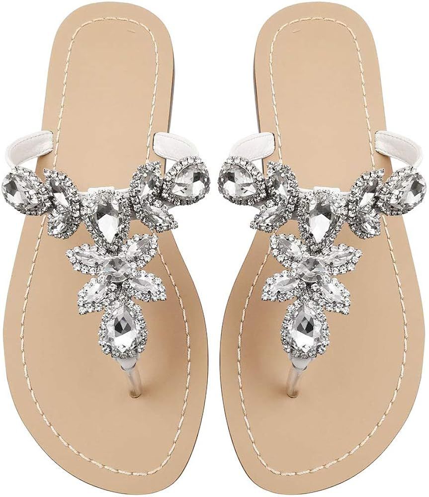 Hinyyrin Available in 13 Colors,Rhinestone Sandals,Women's Flat Sandals,Flip Flop,Jeweled Sandals | Amazon (US)