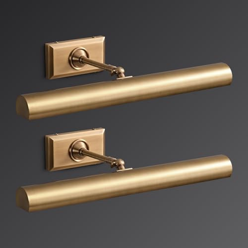 18 inch Picture Lights for Wall Hardwired2PK Brass Picture Light Wired Dimmable Gallery Art Light, Rotatable 270 Wall Light for Pictures Art Deco Linear Lights for Library, Museum, Bulbs Included | Amazon (US)