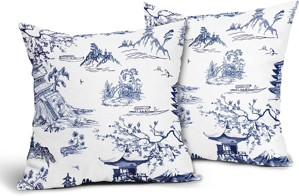 Sweetshow Chinoiserie Pillow Cover 18x18 Inch Pack of 2 Blue and White Throw Pillow Covers Farmho... | Amazon (US)