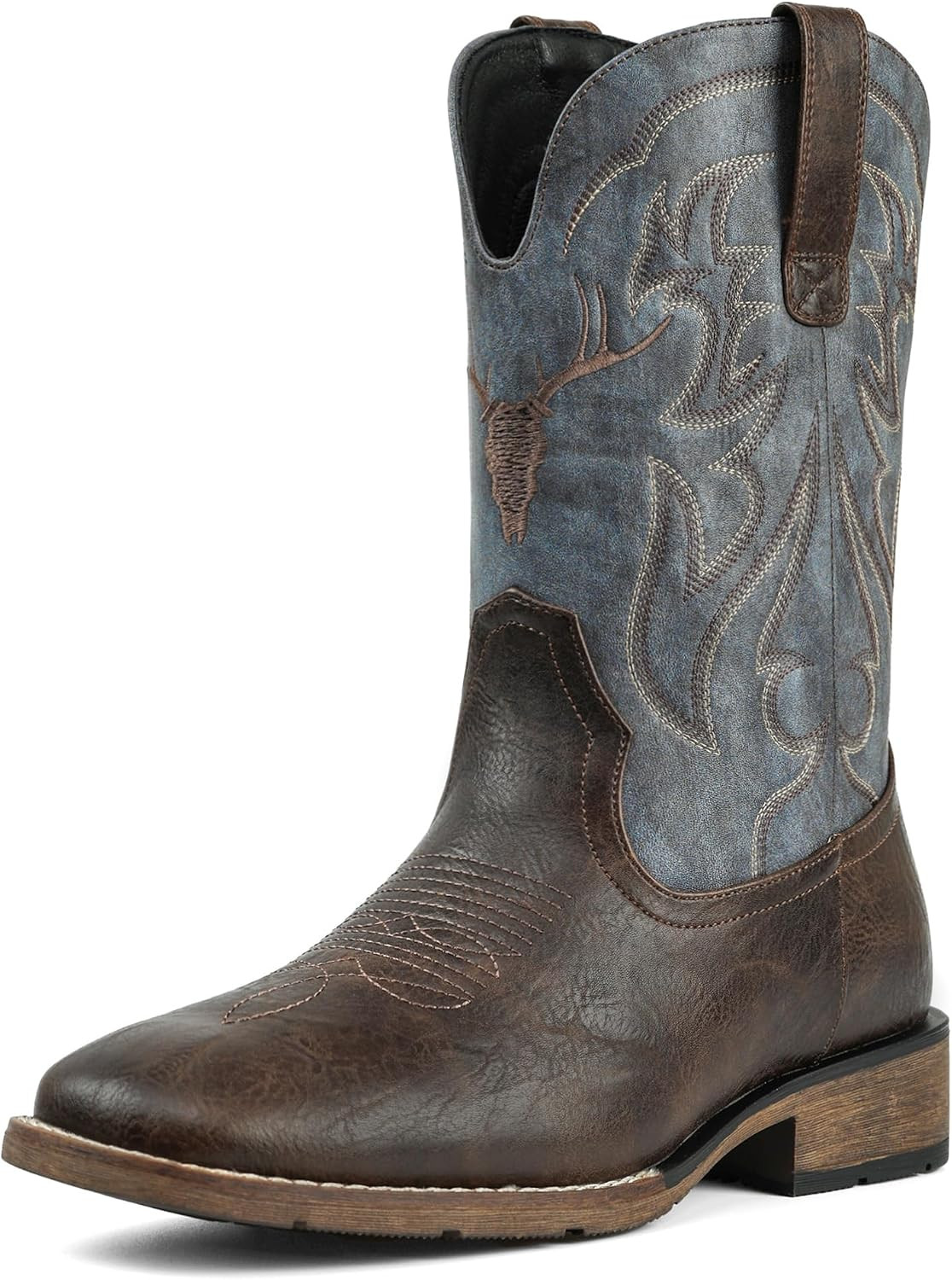 Cowboy Boots for Men Square Toe Western Boots Retro Classic Embroidered Pull On Boot | Amazon (US)