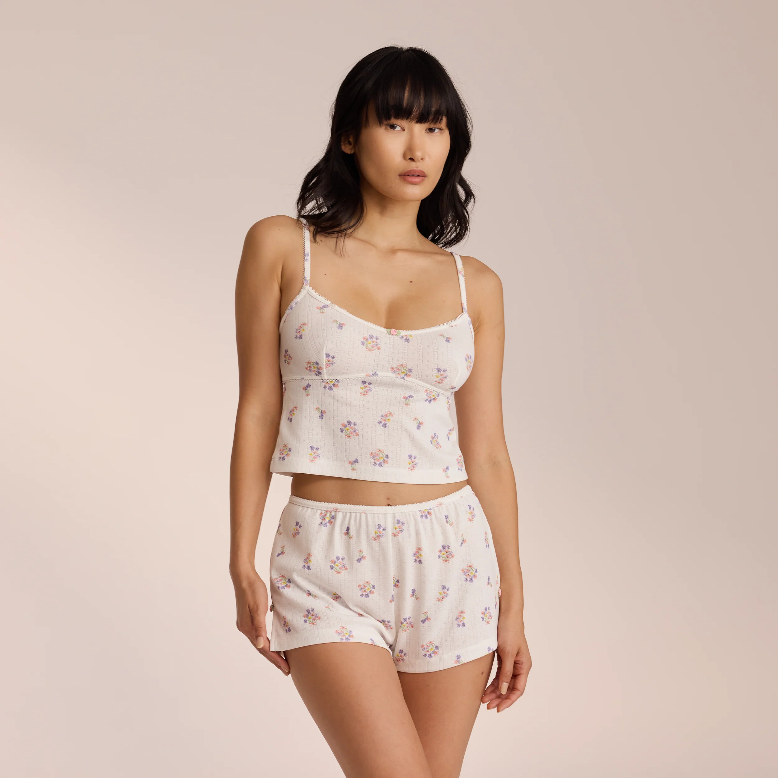 Pointelle Cami Pyjama Top - White Floral | Lounge UK