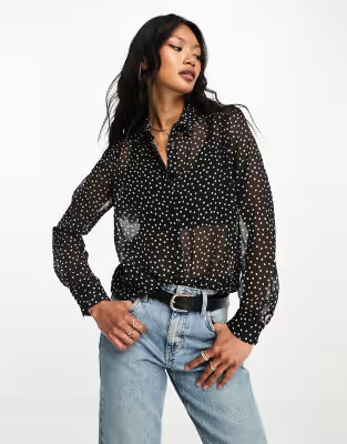 ASOS DESIGN long sleeve soft shirt in polka dot | ASOS (Global)