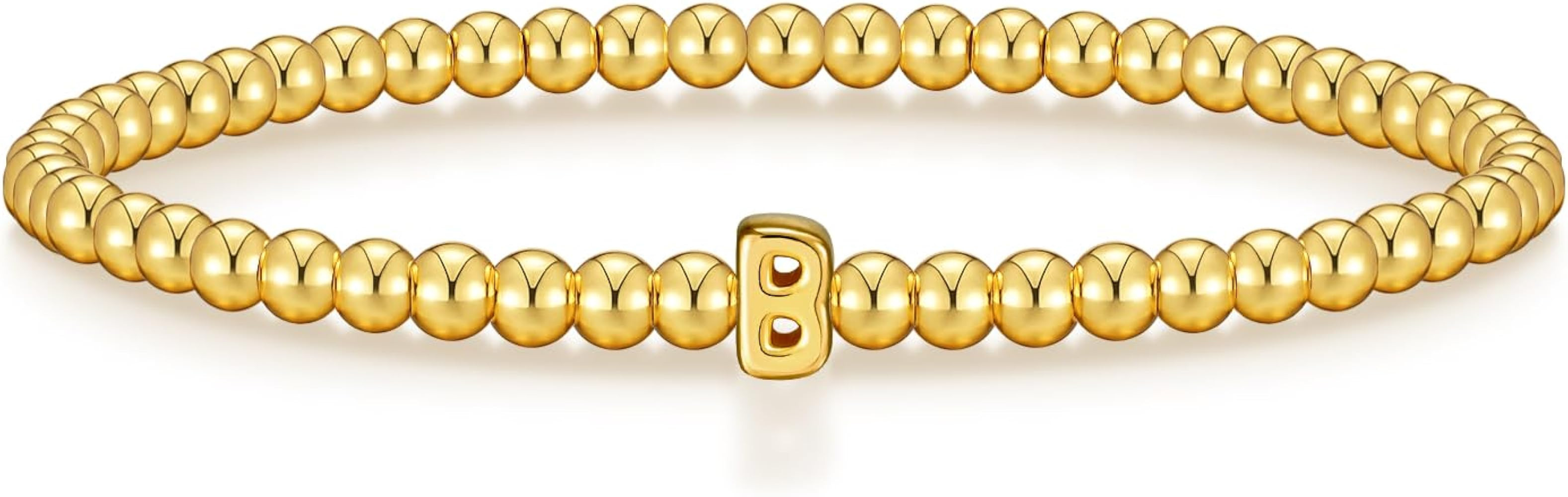 Wowshow Gold Bracelets for Women Strand Gold Beaded Bracelets Initial Bracelet with A-Z Letter Ch... | Amazon (US)