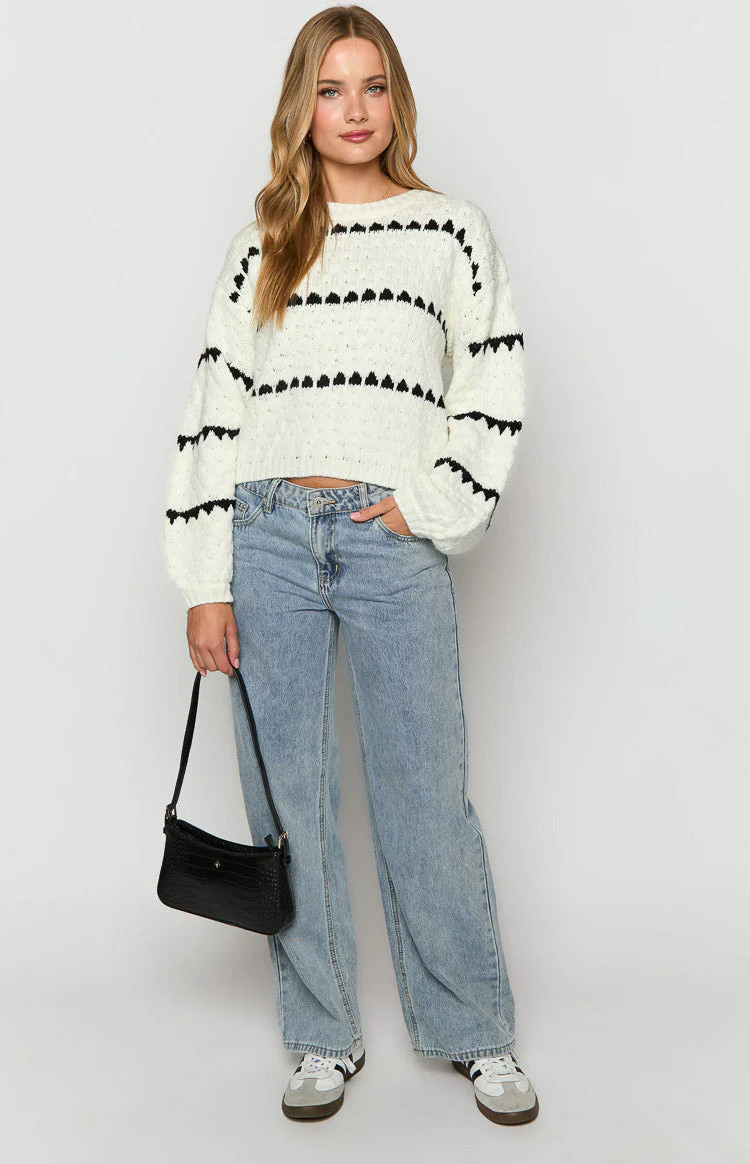 Holly White Heart Stripe Sweater | Beginning Boutique (US)