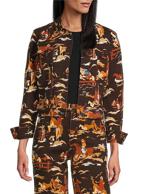 Reba Rodeo Cowboy Print Point Collar Long Sleeve Coordinating Jacket | Dillard's | Dillard's