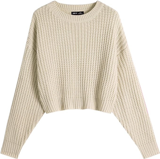 Ckikiou Spring Fall Crew Neck Batwing Cute Cropped Sweater for Women Sexy Lightweight Soft Knitte... | Amazon (US)