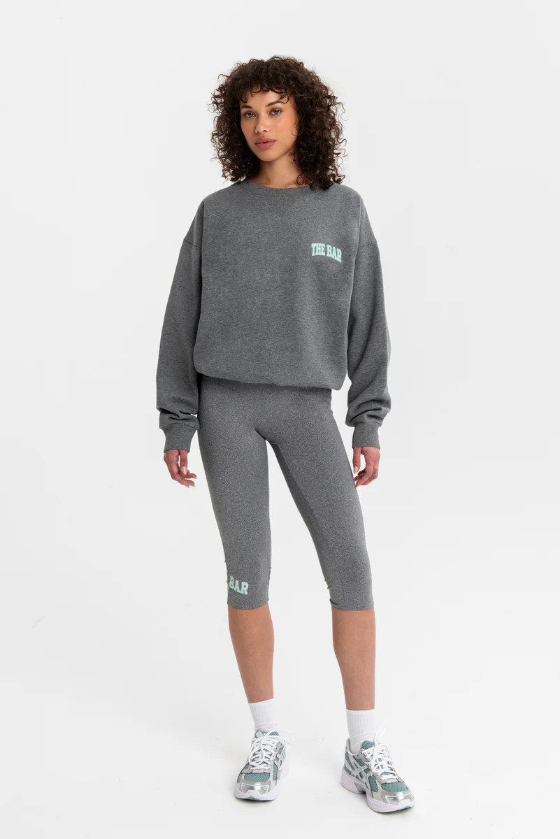VARSITY TUCKED SWEATSHIRT (MINI LOGO) DARK HEATHER GREY/MINT | The Bar