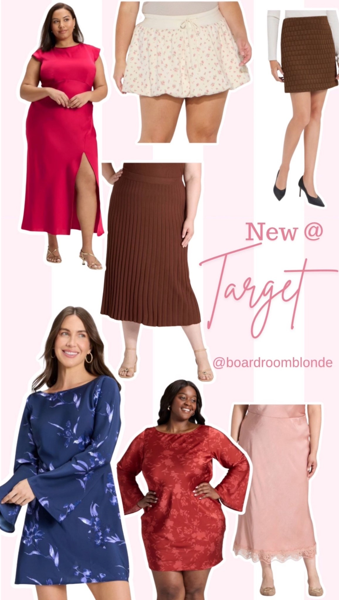 Target dropped some really good dress and skirt options this week. The red gown is shockingly elevated for the price, the satin minis are perfect holiday party pieces, and the pleated brown skirt is an easy staple you can wear now through spring. The floral chiffon dress gives a polished, work-appropriate look, and the lace-trim slip skirt is the softest feminine option if you want something simple but pretty.

Everything linked in order below.

#LTKHoliday #LTKFindsUnder50 #LTKPlusSize