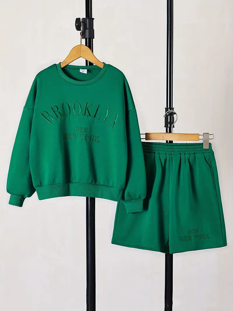 Boy's Solid Color Sweatshirt Shorts Set Brooklyn Embroidery - Temu New Zealand | Temu Affiliate Program