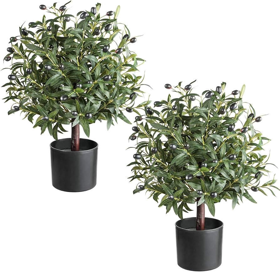 25" Tall Artificial Olive Topiary Ball Tree Set of 2 Pack, Olive Boxwood Topiary Ball Potted Bush... | Amazon (US)