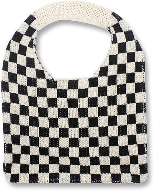 Dvagoent Checkerboard Knitted Tote Bag, Checker Tote Bag for Women, Checkered Tote Shoulder Bag, ... | Amazon (US)