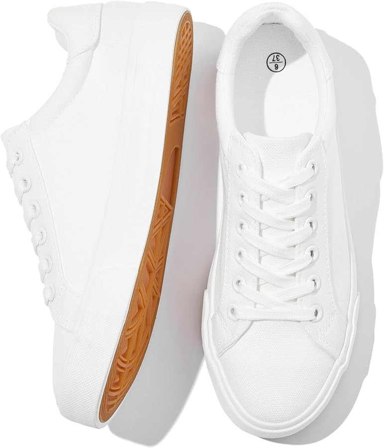Witwatia White Canvas Sneakers for Women Lace-up Tennis Shoes Non-Slip Cozy Low Top Walking Shoes... | Amazon (US)