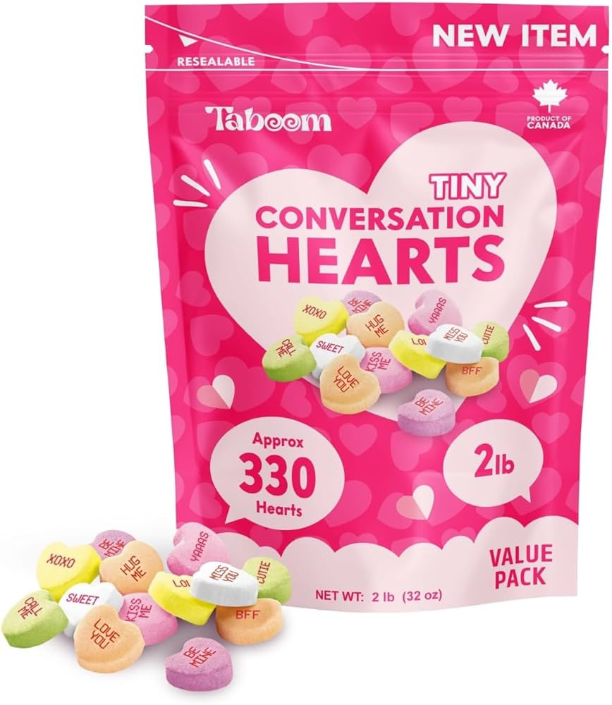 Tiny Conversation Hearts Candy – 2 lb Bulk Pack – Hard & Crunchy Heart-Shaped Candy in Reseal... | Amazon (US)